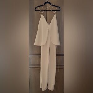 SABO SKIRT Nude Ribbed Overlay Jumpsuit Strappy Back Wide Leg S